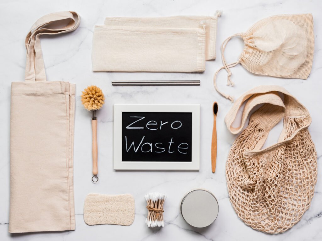Zero waste concept, copy space bathroom zero waste accessories