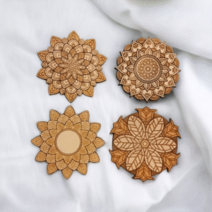 Träunderlägg mandala – Set med 4 handgjorda boho-underlägg