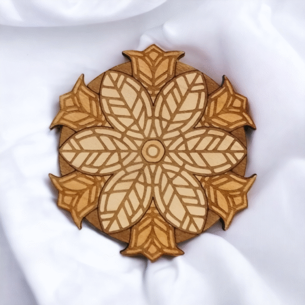 Träunderlägg mandala – Set med 4 handgjorda boho-underlägg - Image 3