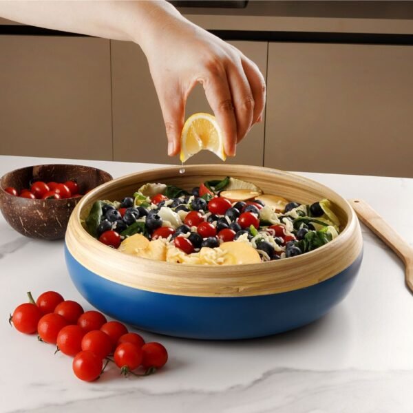 Bambuskål för frukt och dekoration – Handgjord & blå - Image 3