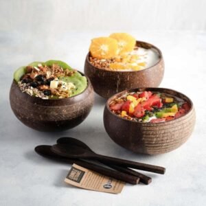 Kokosskål set med skedar (2-pack) – Hållbart & handgjort