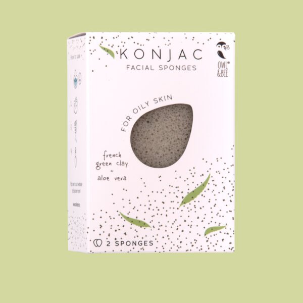 Konjacsvamp för fet hy med grön lera och aloe vera i 2-pack