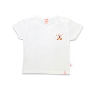 Vit ekologisk baby-t-shirt med broderad logga och vichy-detalj